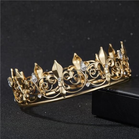 Royal Full Round King Crown Crystal Tiara for Men Party Hats Costume - Picture 6 of 14